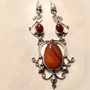 Jasper And Pearl Necklace 925 made in India.